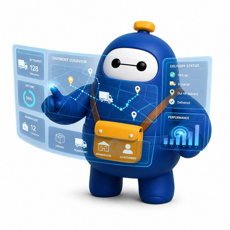 gluu mascot กับแดชบอร์ดติดตามการขนส่งแบบเรียลไทม์